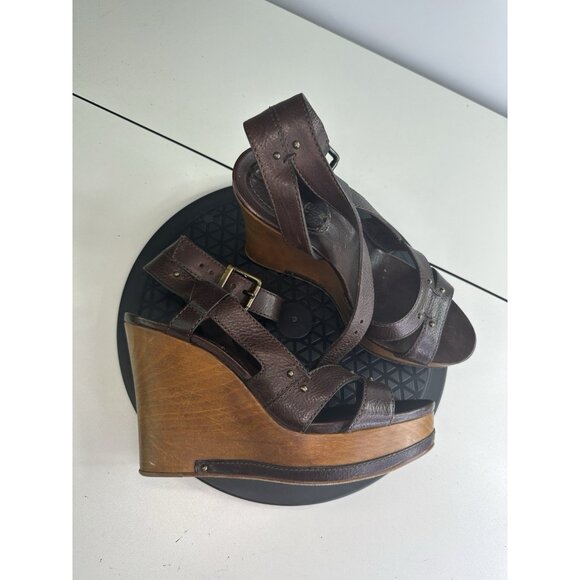 Chloe Wooden platform Wedge Strap Sandal, Peep Toe size 40/9.5 - Picture 1 of 7
